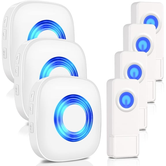 Wireless Door Bell, Waterproof Doorbell Chimes for Home Operating at over 1300-ft Range 58 Doorbell Ringer 5 Volume Levels LED Strobe Door Bell kits with 4 Push Buttons & 3 Receivers
