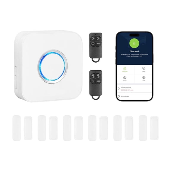 Wireless Door Chime with App Control - 6 Sensors & 1 Receiver, 656ft Range Door/Window Alarm, Smart Home Security System, Remote Control, Alexa/Google Assistant Compatible