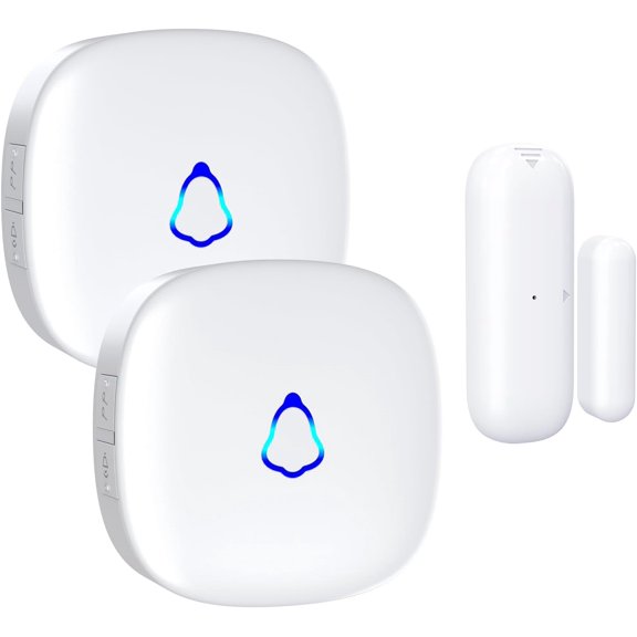 Wireless Door Chime, Door Open Contact Sensor Alarm with 500 FT Range, 58 Chimes and 5 Volume Levels for Business/Store/Home/Office When Entering, 1 Transmitter + 2 Plug-in Receivers (White)