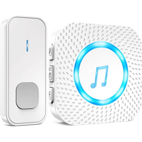 Wireless Doorbell 1 Button 1 Receiver, 1300ft Range, 55 Chimes, IP55 Waterproof, 5 Volume Levels, LED Flash, Battery-Operated Button, Mute Mode, 110dB, Plug-in Receiver