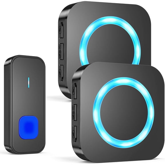 Wireless Doorbell with 1 Button 2 Receivers,Door Bell,1300FT/400M Ultra-Long Ran,55 Chimes 5 Volume,IP55 Waterproof,110 db Extra Loud with Flashing Light,For Home/Classroom/Office/Warehouse
