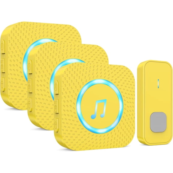 Wireless Doorbell with 1 Button 3 Receivers,Door Bell,1300FT/400M Ultra-Long Range,55 Chimes 5 Volume,IP55 Waterproof,110 db Extra Loud with Flashing Light,for Home/Classroom/Office/Warehouse