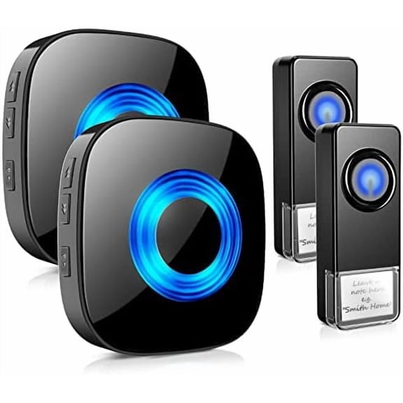 Wireless Doorbell 2 Push Buttons 2 Receivers, Waterproof Door Chime Kit | Operating at 1300-ft, Adjustable 58 Melodies & 5 Volume Levels LED Strobe, Koldwater Door Bell for Home Office Classroom,
