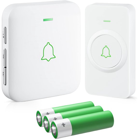 Wireless Doorbell, Battery-Powered & Portable, 1000 ft Ran, White
