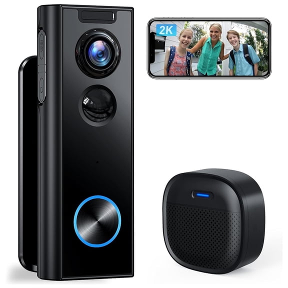 Wireless Doorbell Camera No Subscription 2K Video With Chime 2-Way Audio Human Detection Night Vision 2.4G Wi-Fi Works With Alexa & Google Assistant Indoor Outdoor