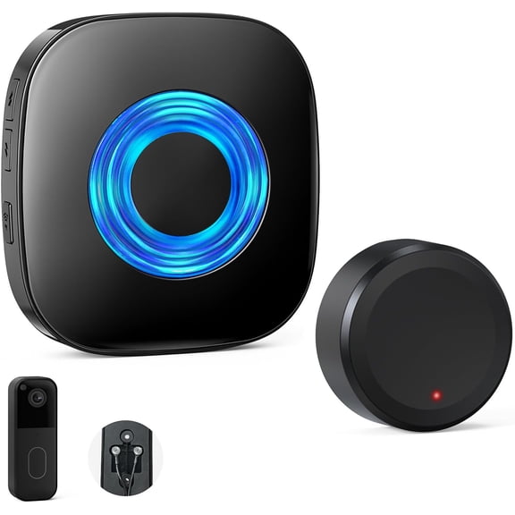 Wireless Doorbell Chime Compatible with Blink Video Doorbell (1st & 2nd Gen), Video Doorbell Extender Kit with Sleek Round Wired Transmitter & Plug-in Receiver, 656ft Range, 58 Melodies, Black