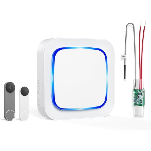 Wireless Doorbell Chime Extender for Google Nest Doorbell (Wired 2nd & 3rd n) & Nest Doorbell (Battery), Connects to Existing Hardwired Doorbell, Receiver with Wired Transmitter, 58 Chimes 5 Volume