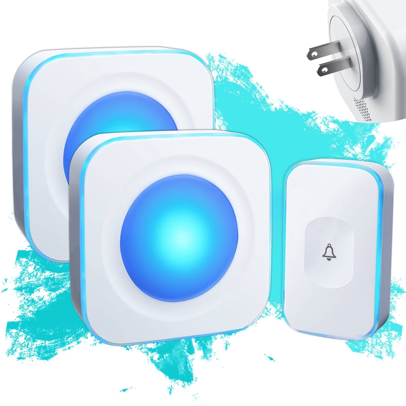 Wireless Doorbell Chime Waterproof 1200ft Range with Flashing Light 2 ...