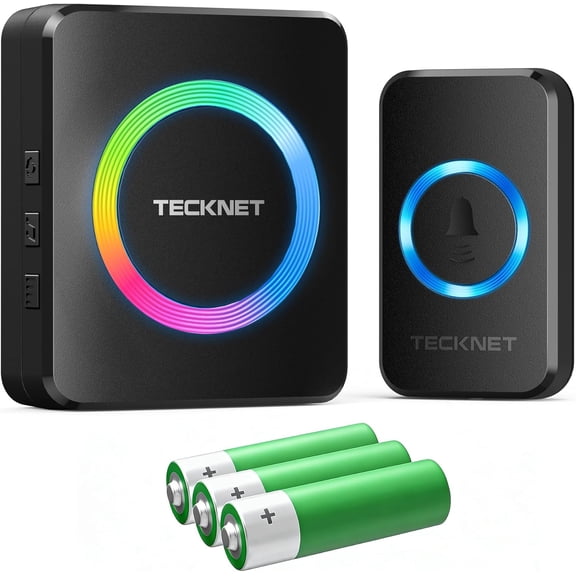 Wireless Doorbell, Door Bell 0-120dB, Battery-Powered 1300 ft Ran, Classroom Doorbells IP66 Waterproof, 60 Chimes & 5 Volume Levels, RGB Light for Home Kids Classroom Hearing Impaired, black