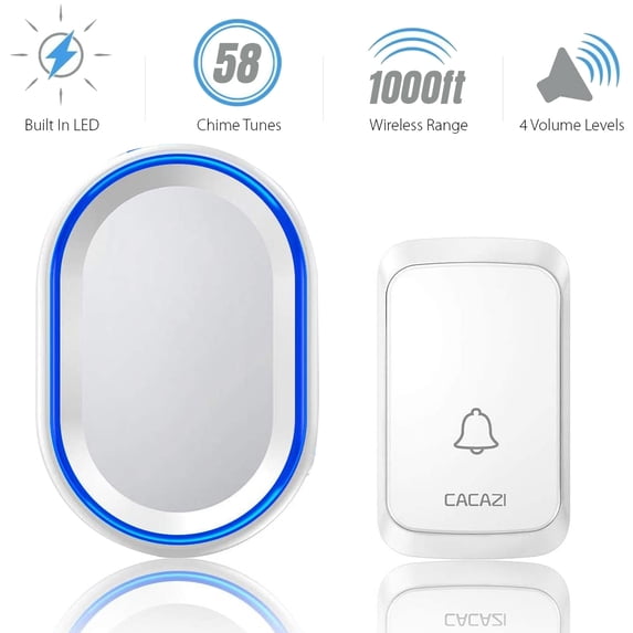 Wireless Doorbell, Door Bells & Chimes Kit with 1000ft Long Range, Waterproof Doorbell Chime with 4 Volume Levels (Mute Mode), 58 Melodies Chimes and LED Flash White