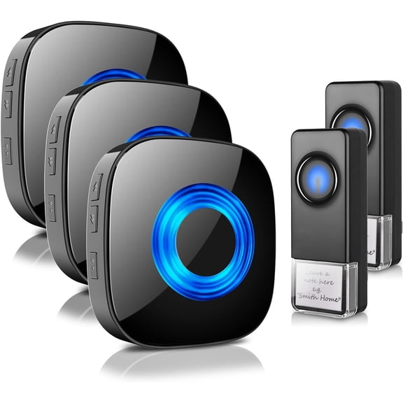 Wireless Doorbell Door bell Chimes with Mute Mode, 58 Ringtones&5 Volume Levels, Operating at 1300-ft Ran, LED Strobe, 2 Transmitters+3 Receivers Waterproof Doorbell Kit for Home/Classroom