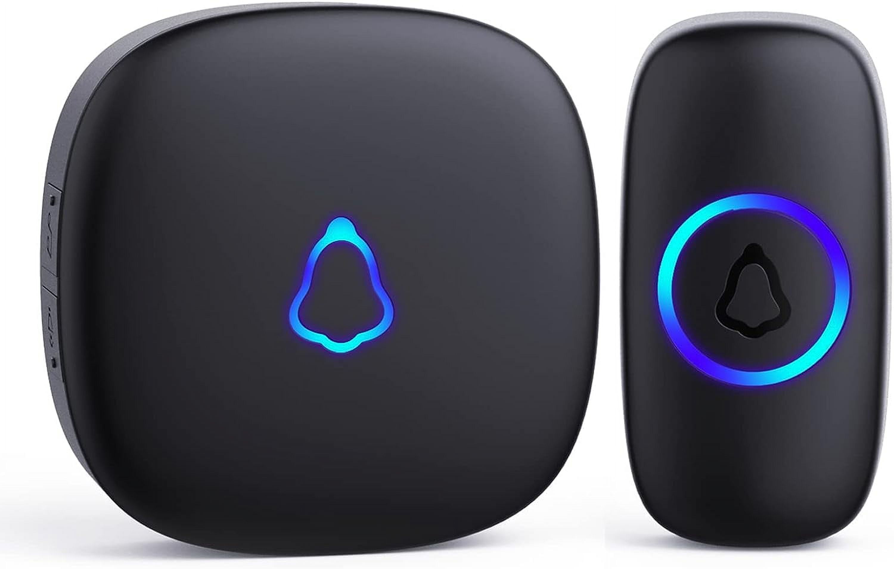 Wireless Doorbell, Easy installation, Waterproof, Adjustable Volume, 58 Chimes, Colorful LED, 1000Ft Range, M520+F55, Black