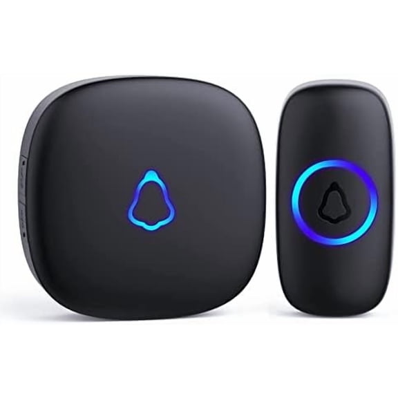 Wireless Doorbell, Easy installation, Waterproof, Adjustable Volume, 58 Chimes, Colorful LED, 1000Ft Range, M520+F55, Black