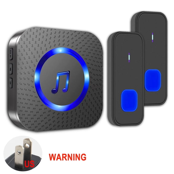 Wireless Doorbell Kit with 2 Transmitters & 1 Receiver, US Plug, 300m Long Range, Waterproof Door Bell Button, Multiple Chimes, LED Indicator, Easy Installation for Home & Office