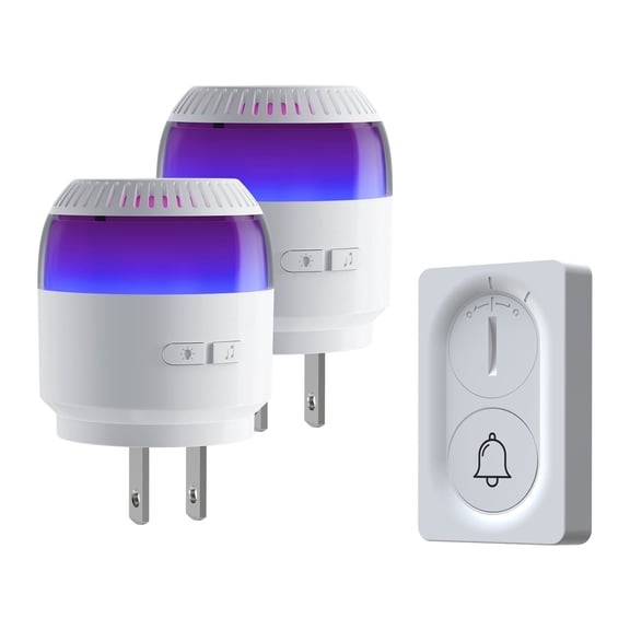 Wireless Doorbell Kit, Plug-In Doorbell with RGB Alarm Lighting, 38 Chimes & 5 Level Volume Levels, ideal for Home/Classroom/Kids Bedroom/Hearing-Impaired (2 receiver 1 button)
