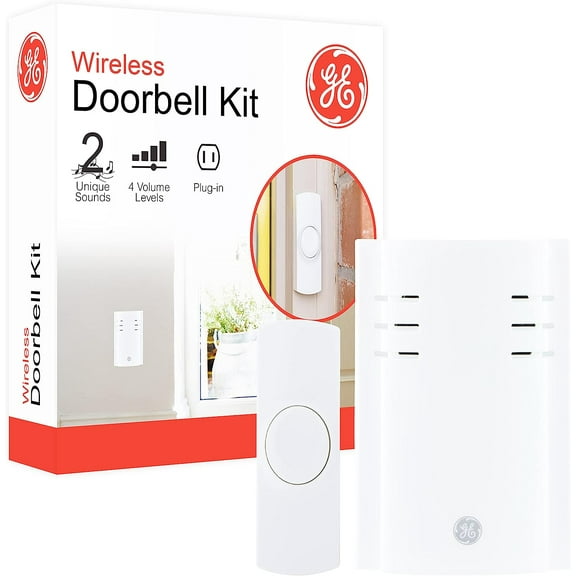 Wireless Doorbell Kit, Plug-In Receiver, 1 Push Buttons Door Bell, 2 Melodies Doorbell Chime, 4 Volume Levels, Classroom Doorbell, 150 Ft Ran , White, 19298