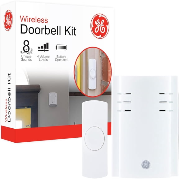Wireless Doorbell Kit,Plug-In Receiver,1 Push Buttons Door Bell,8 Melodies Doorbell Chime,4 Volume Levels,Classroom Doorbell,150 Ft Ran,White,19299