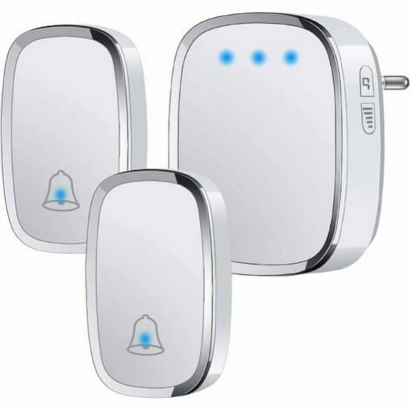 Wireless Doorbell Outdoor Waterproof IP44, Door Bell 300 Meters, Chime Kit with LED Flash, 2 Transmitters and 1 Receiver, 5 Volume Levels, 36 Melodies