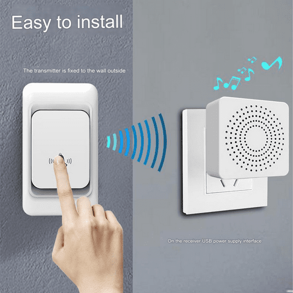 Wireless Doorbell, USB Plug Receiver and Transmitter, Outdoor Wireless Doorbell, with 38 Ringtones & 3 Level Volume, for Homes Classroom