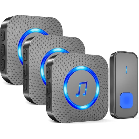 Wireless Doorbell, Waterproof Chime Battery Power Loud Door Bell Kits with 1 Push Button 3 Plug-in Receivers - 55 Melodies for Home Classroom Door Entry Chime