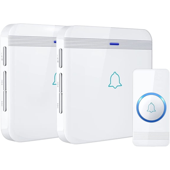 Wireless Doorbell, Waterproof Door Bell Chime Operating at over 1300 Feet, Classroom Doorbell with 52 Melodies, CD Quality Sound and LED Flash, 1 Button + 2 Plug-in Receivers, D-3W