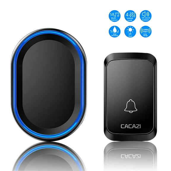 Wireless Doorbell Waterproof Door bells Chimes with Mute Mode 58 Doorbell Wireless 4 Volume Levels 1000ft Range with LED Strobe Black