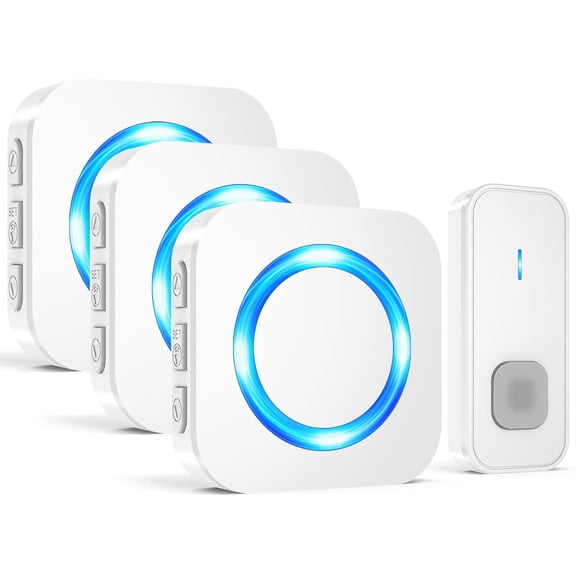 Wireless Doorbell, Waterproof Doorbell Operating at 1300-ft Ran with 55 Ringtones 5 Volume Levels and Mute Mode LED Flash,1 Transmitter/Push Button+3 Receivers Door Bells for Home Classroom(White)