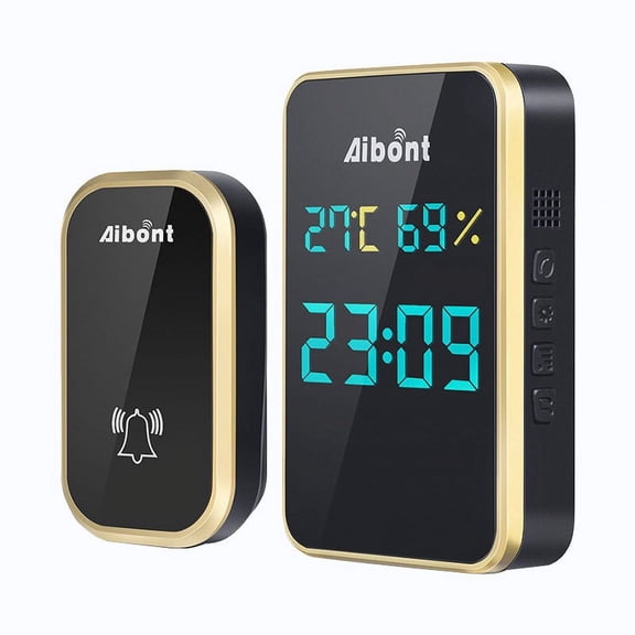 Wireless Doorbell | Wireless Door Chime with Digital Clock with Temperature and Humidity and Temperature Monitor for Home Use