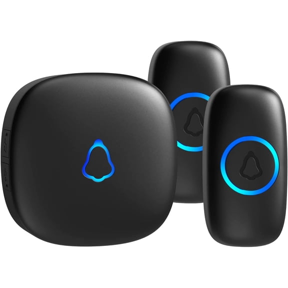 Wireless Doorbell with 2 Buttons, Waterproof Mini Door Bell 1,000ft Ran 110dB Mute Mode 58 Door Chimes & Colorful LED Flashing - Black