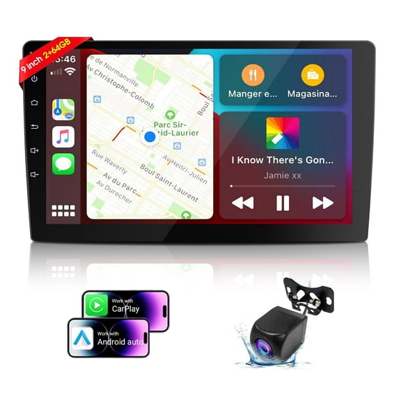 Haudio Wireless Double Din Car Stereo with 9" HD Touchscreen, CarPlay & Android Auto, Voice Control, Car Stereo with Backup Camera