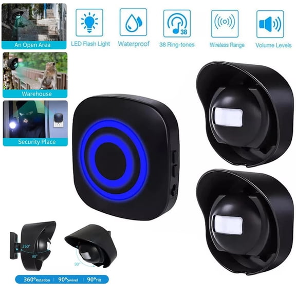 Wireless Driveway Alarm Motion Sensor Alert System 656FT Range Indoor Outdoor Waterproof Security Detector Kit with 2 Sensors 1 Receiver 38 Chimes 4 Volume Levels 433MHz