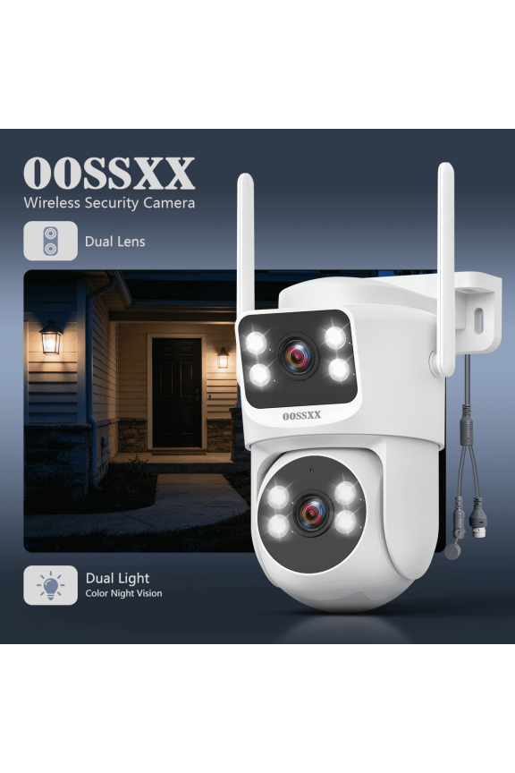 Dual Lens Security Camera Outdoor, 5GHz/2.4GHz Dual-Band WiFi Wireless Surveillance Cam, 360° PTZ & Fixed Dual-View