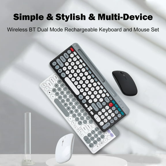 Wireless Dual-mode Wireless Keyboard & Mice Combo 2.4G BT5.0 Membrane Keyboard BT 3-Channels Can C Connect Four Devices Rechargeable Keyboard Two Mode Connectivity Ergonomic Design