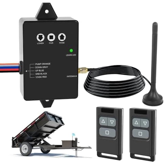 Wireless Dump Trailer Remote Control Kit, Upgraded Dump Trailer Remote Controller 3-Wire/4-Wire, 12V Hydraulic Lift Winch Tilt Cordless Power Distribution Controller System for Hydraulic Pumps