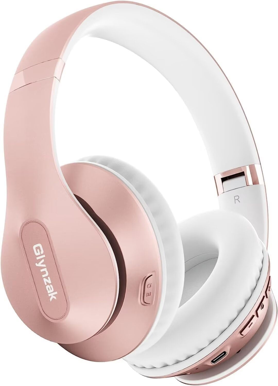 Wireless Over Ear 65H Playtime HiFi Stereo Headset with Microphone and 6EQ Modes Foldable Bluetooth V6.0 Headphones for Travel Smartphone Computer Laptop Rose Gold