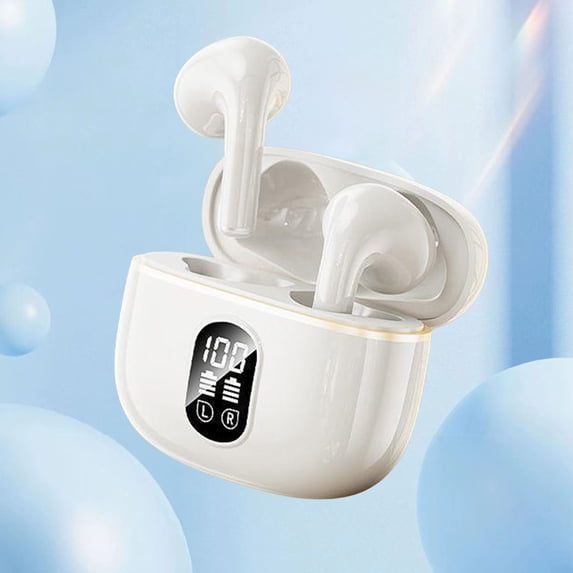 Wireless In Ear Bluetooth Earbuds with Digital Display, Active Noise Cancellation, Long Battery Life, Fast Charging, Touch Control, Sweatproof for Workout, Travel & Office White