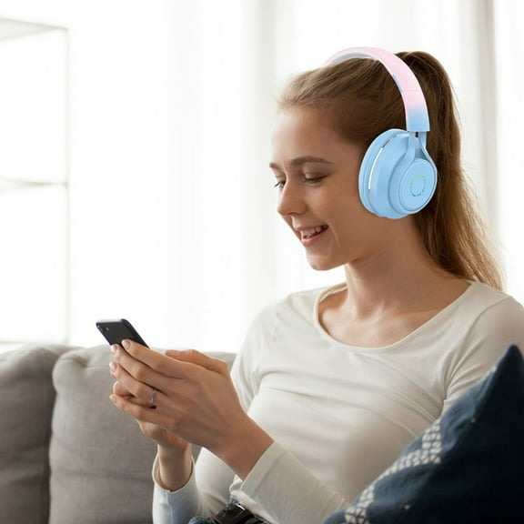 Wireless Over Ear Bluetooth Headphones with Microphone - Wireless Headset -Noise Reduction - Bluetooth, Wired,Built in Micro SD for Travel, Home, Work TV,PC,Gaming,Cellphone - Blue