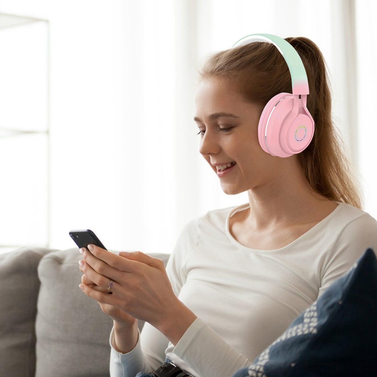 Wireless Over Ear Bluetooth Headphones with Microphone - Wireless Headset -Noise Reduction - Bluetooth, Wired,Built in Micro SD for Travel, Home, Work TV,PC,Gaming,Cellphone - Pink