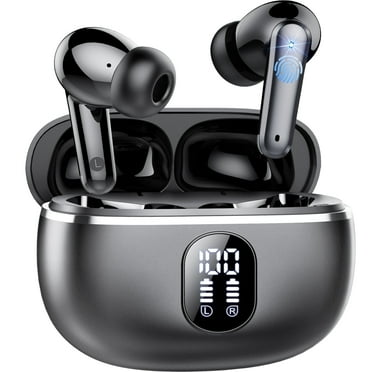 Wireless Ear Buds 50H Playback LED Power Display Earphones with Wireless Charging Case Headphones IPX7 Waterproof in-Ear Earbuds with Mic Compatible for iPhone Android Black