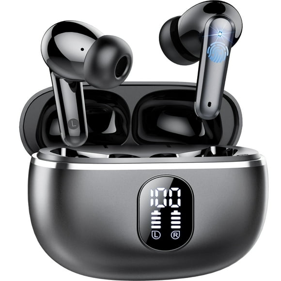 Wireless Ear Buds 50H Playback LED Power Display Earphones with Wireless Charging Case Headphones IPX7 Waterproof in-Ear Earbuds with Mic Compatible for iPhone Android Black