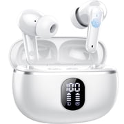Wireless Ear Buds 50H Playback LED Power Display Earphones with Wireless Charging Case Headphones IPX7 Waterproof in-Ear Earbuds with Mic Compatible for iPhone Android White