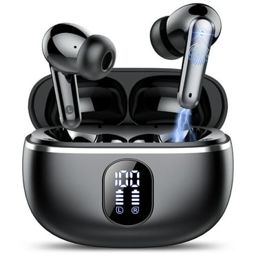 Wireless Ear Buds 50H Playback LED Power Display Earphones with Wireless Charging Case Headphones IPX7 Waterproof in-Ear Earbuds with Mic Compatible for iPhone Android Black