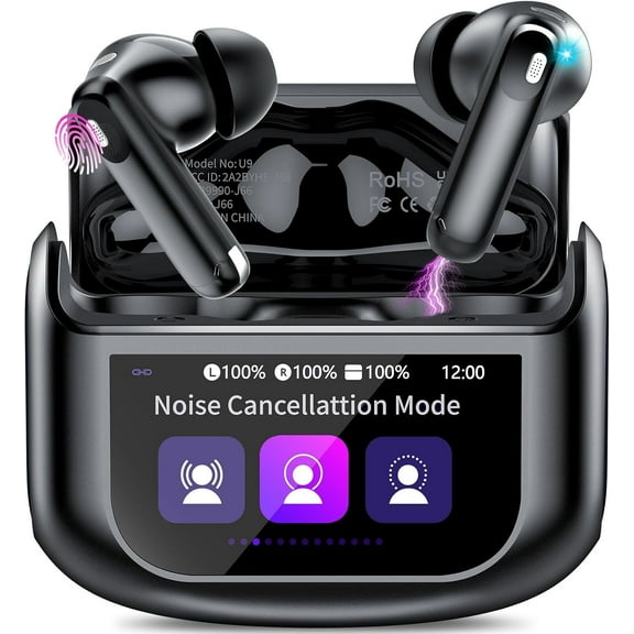 Wireless Ear Buds, Bluetooth 5.4 Headphones with Touch Screen, 48H Immersive Bass Earbuds with ANC/ENC Noise Cancelling, IPX7 Earphones with 5 EQ Modes for iOS Android
