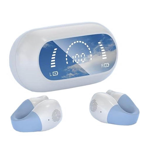 Wireless Ear Clip Bone Conduction Headphones Open Ear Earbuds LED Display Built In Mic With Ear Hooks For Music & Phone Calls Sports