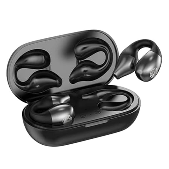 Wireless Ear Clip Bone Conduction Headphones Open Ear Earbuds LED Display Built In Mic With Ear Hooks For Music & Phone Calls Sports