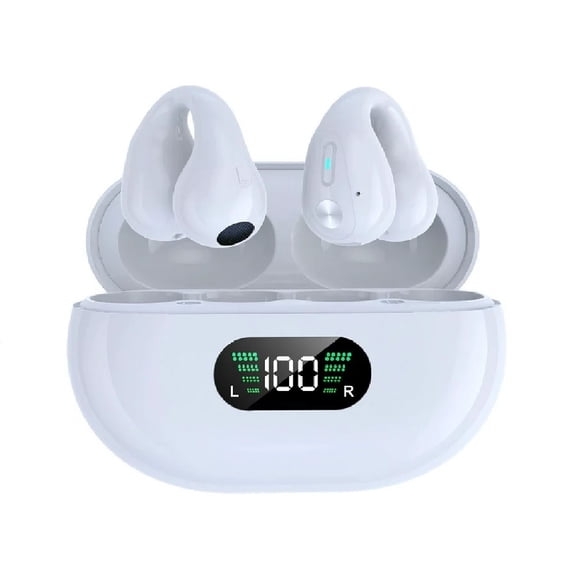Wireless Ear Clip Bone Conduction Headphones, Waterproof Sport Running Bluetooth Earphone, White 50% off Clearance!