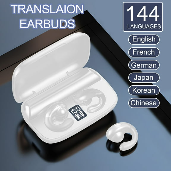 Wireless Ear Clip Headphones With Translation Function 144 Languages Wireless Earbuds, Bluetooth Headphones Skeleton Conduction Design, for Office, Business Trip, Travel Abroad