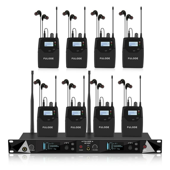 Wireless in Ear Monitor System, 2 Channel UHF Pro Mono IEM System for Singer Musicians, 2x40 Frequencies, 330ft Range, Rack Mount Transmitter and Bodypacks Receiver for Band, Studio (8 Pack)