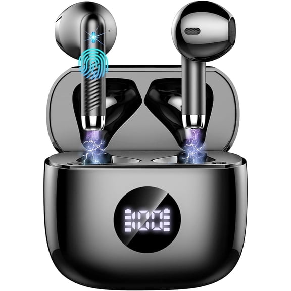 Wireless Earbuds, Bluetooth 5.4 in-EarEarphones, Hi-Fi Stereo 4 ENC Noise Cancelling Mic, 40H Playtime Dual LED Display IPX7 Waterproof Headphones, USB-C Sport Ear Buds for iOS Android
