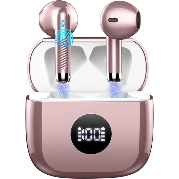 Wireless Earbuds, Bluetooth 5.4 in-Ear Earphones, Hi-Fi Stereo 4 ENC Noise Cancelling Mic, 40H Playtime Dual LED Display IPX7 Waterproof Headphones, USB-C Sport Ear Buds for iOS Android